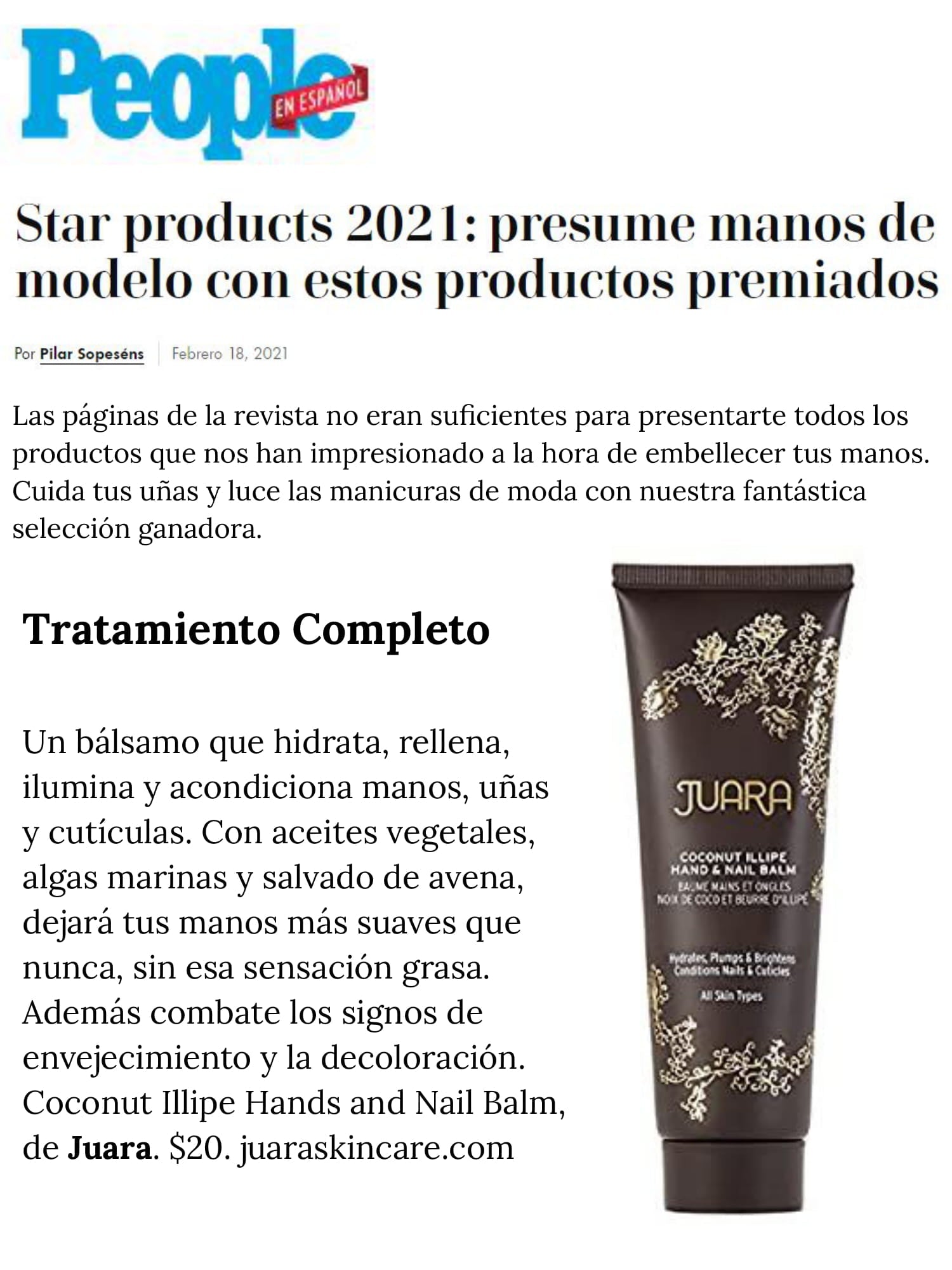 PEOPLE EN ESPANOL : Star Products 2021 : Presume Manos de Modele Con Estos Productos Premiados JUARA Skincare