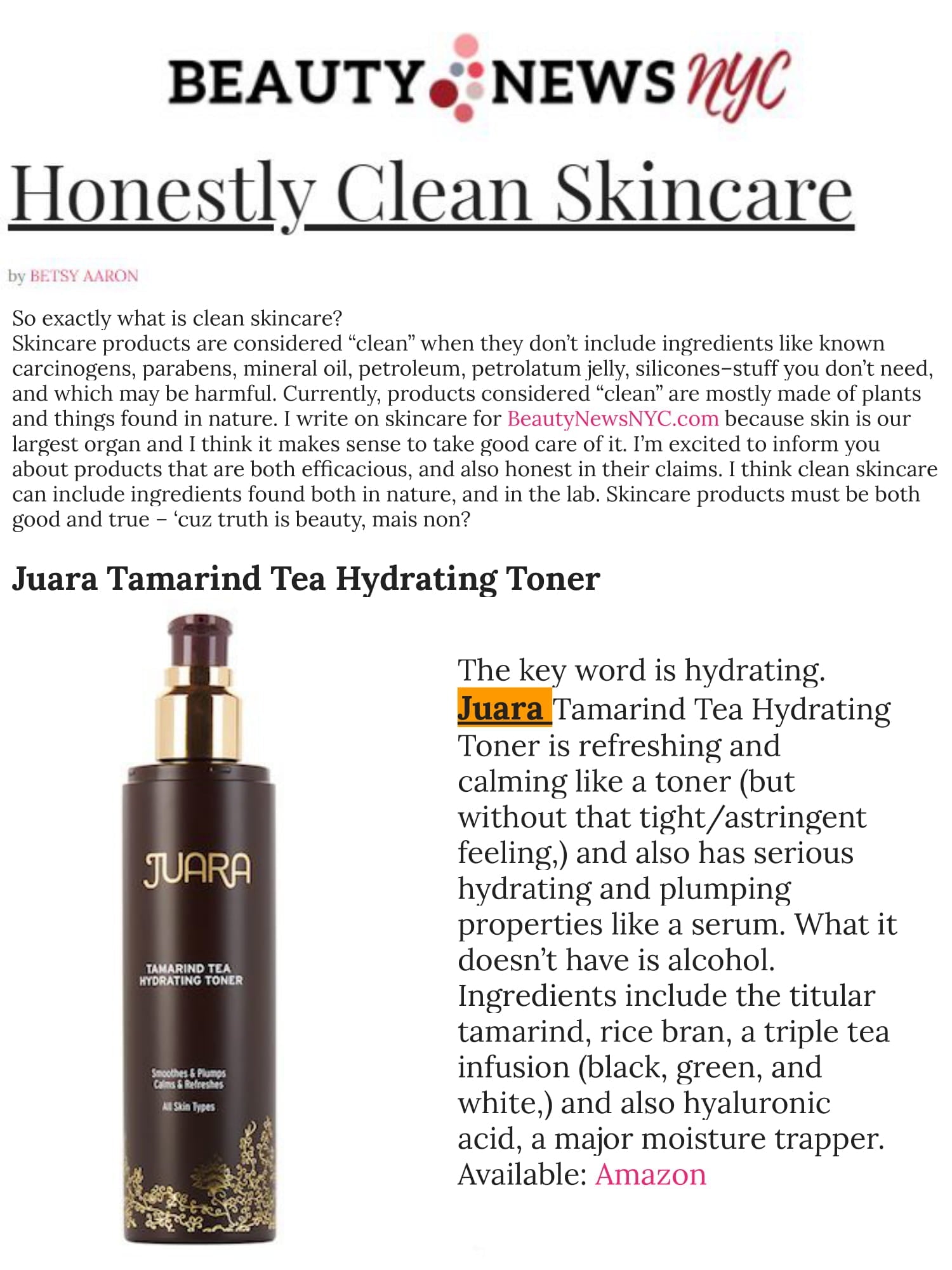 BEAUTY NEWS NYC : Honestly Clean Skincare JUARA Skincare