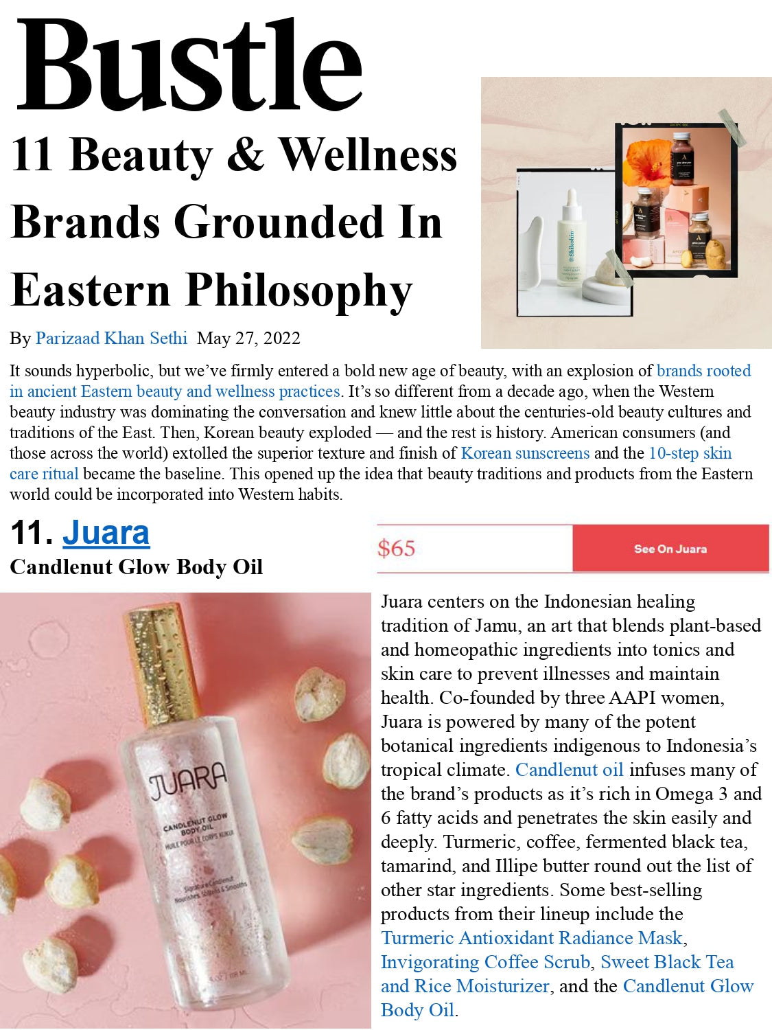 BUSTLE: 11 Beauty & Wellness Brands Grounded In Eastern Philosophy JUARA Skincare