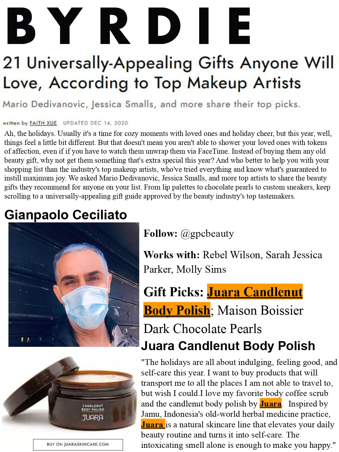 BYRDIE : 21 Universally - Appealing Gifts Anyone Will Love, According to Top Makeup Artist JUARA Skincare