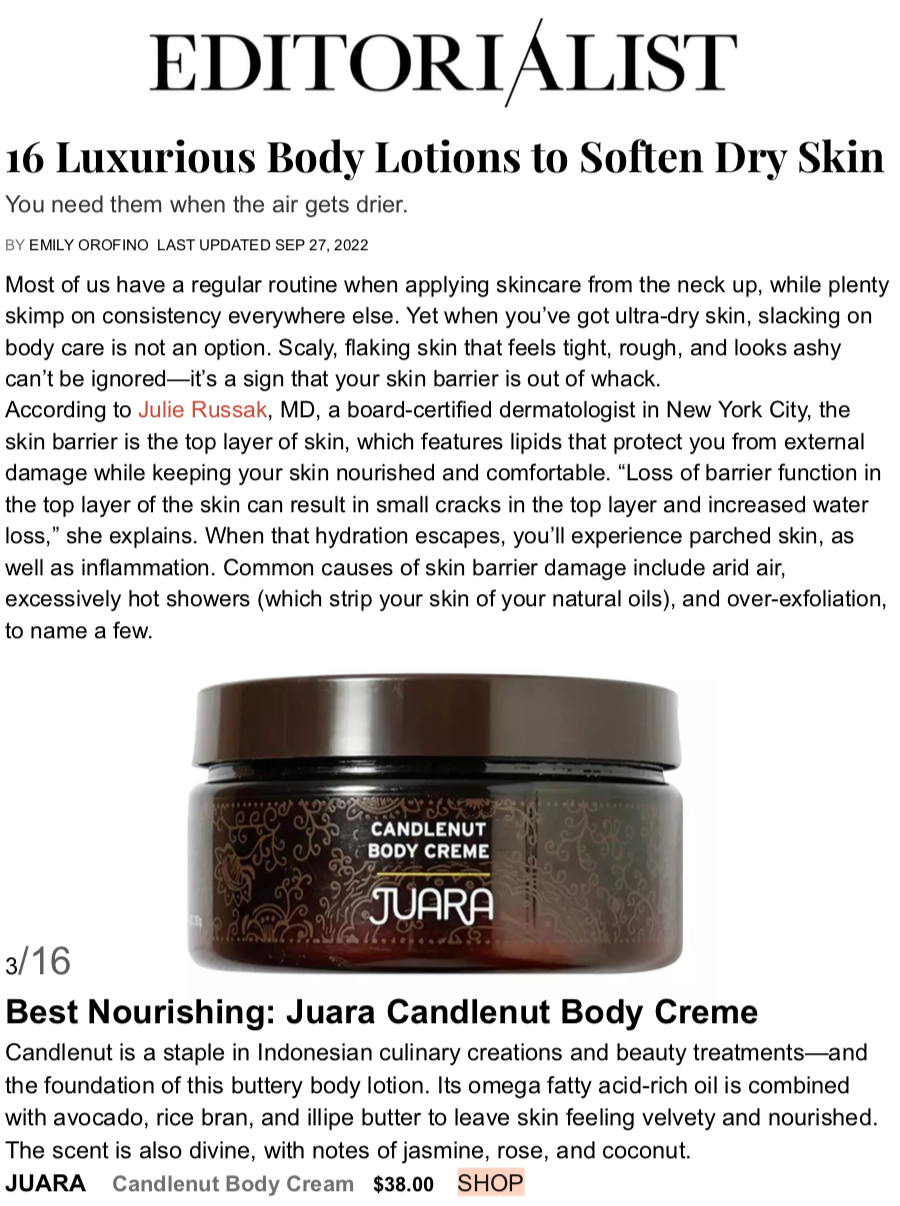 EDITORIALIST: 16 Luxurious Body Lotions to Soften Dry Skin JUARA Skincare
