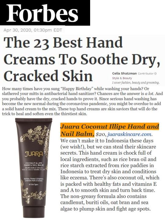 FORBES: The 23 Best Hand Creams To Soothe Dry, Cracked Skin JUARA Skincare