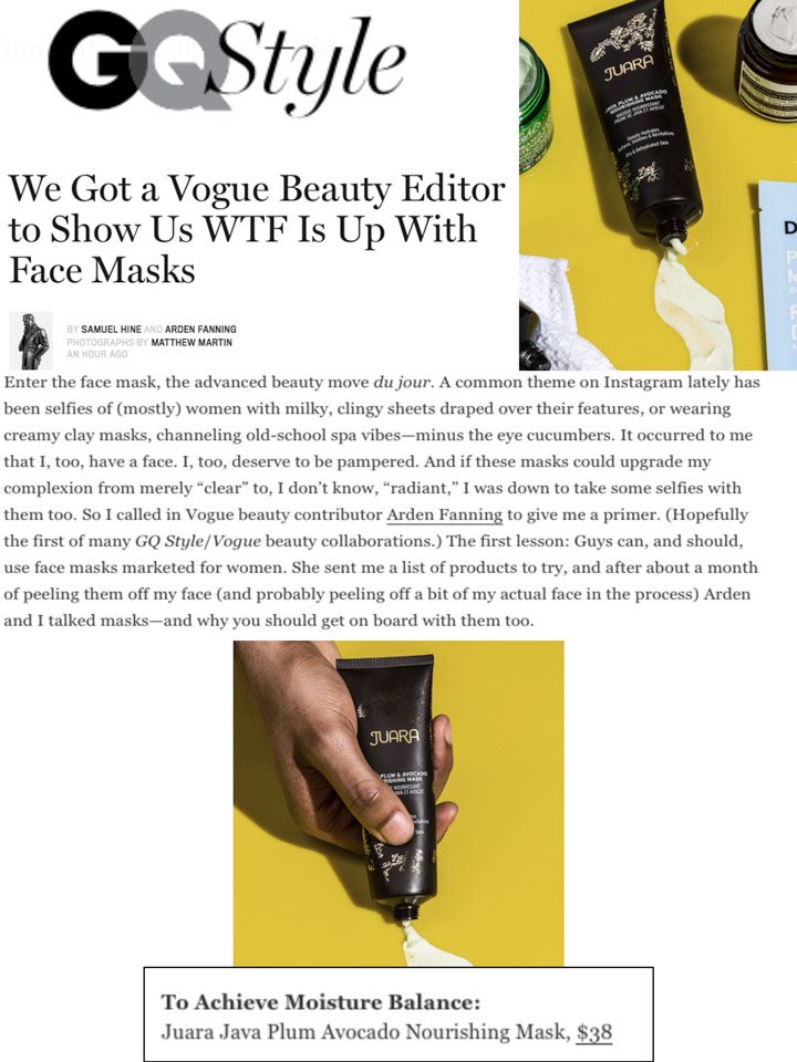GQ + VOGUE: Face Masks for Guys JUARA Skincare