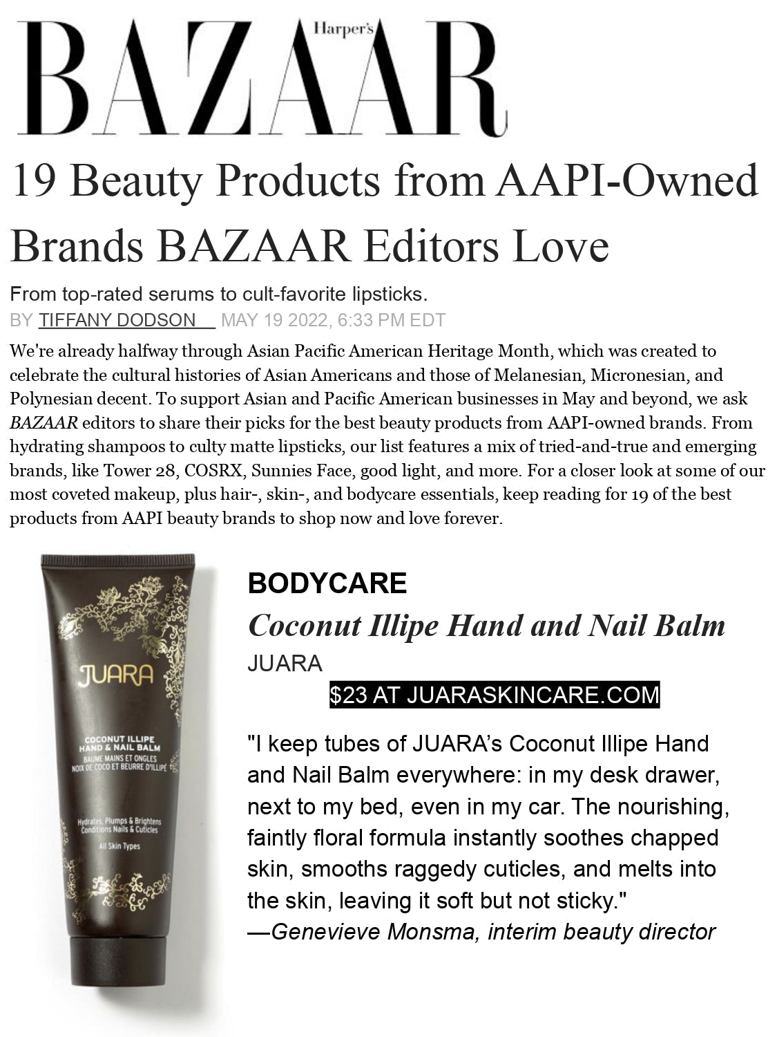 HARPER'S BAZAAR: 19 Beauty Products from AAPI-Owned Brands BAZAAR Editors Love JUARA Skincare