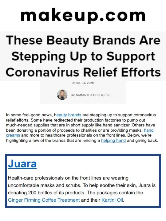 MAKEUP.COM: Beauty Brands Are Stepping Up to Support Coronavirus Relief Efforts JUARA Skincare