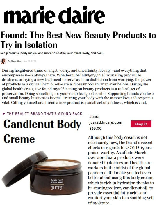 MARIE CLAIRE: Found: The Best New Beauty Products to Try in Isolation JUARA Skincare