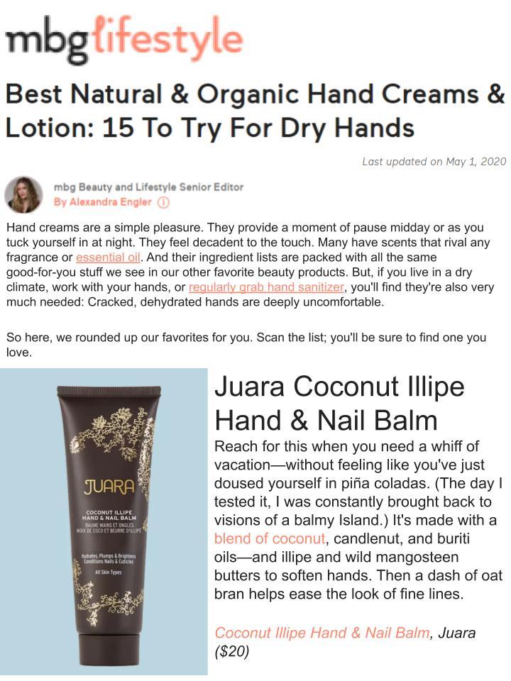 MBG LIFESTYLE: Best Natural & Organic Hand Creams & Lotion: 15 To Try For Dry Hands JUARA Skincare