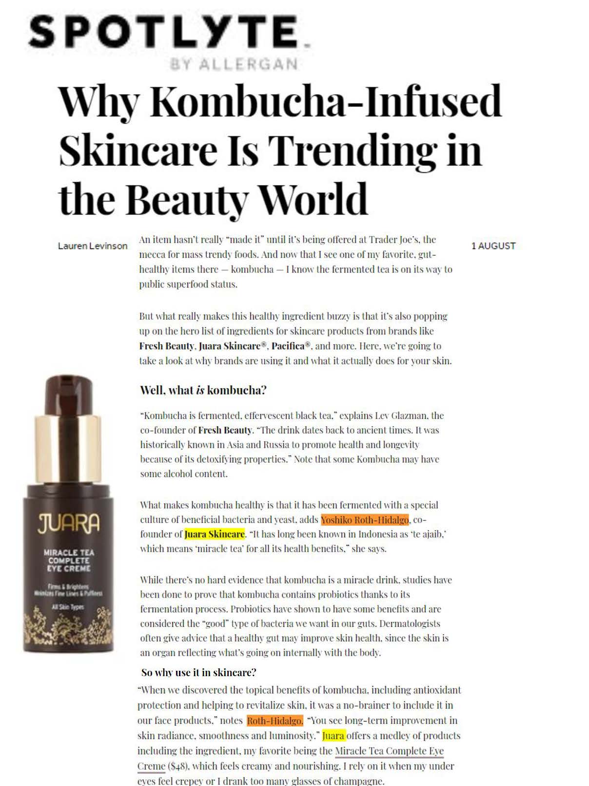 SPOTLYTE: Why Kombucha-Infused Skincare Is Trending in the Beauty World JUARA Skincare