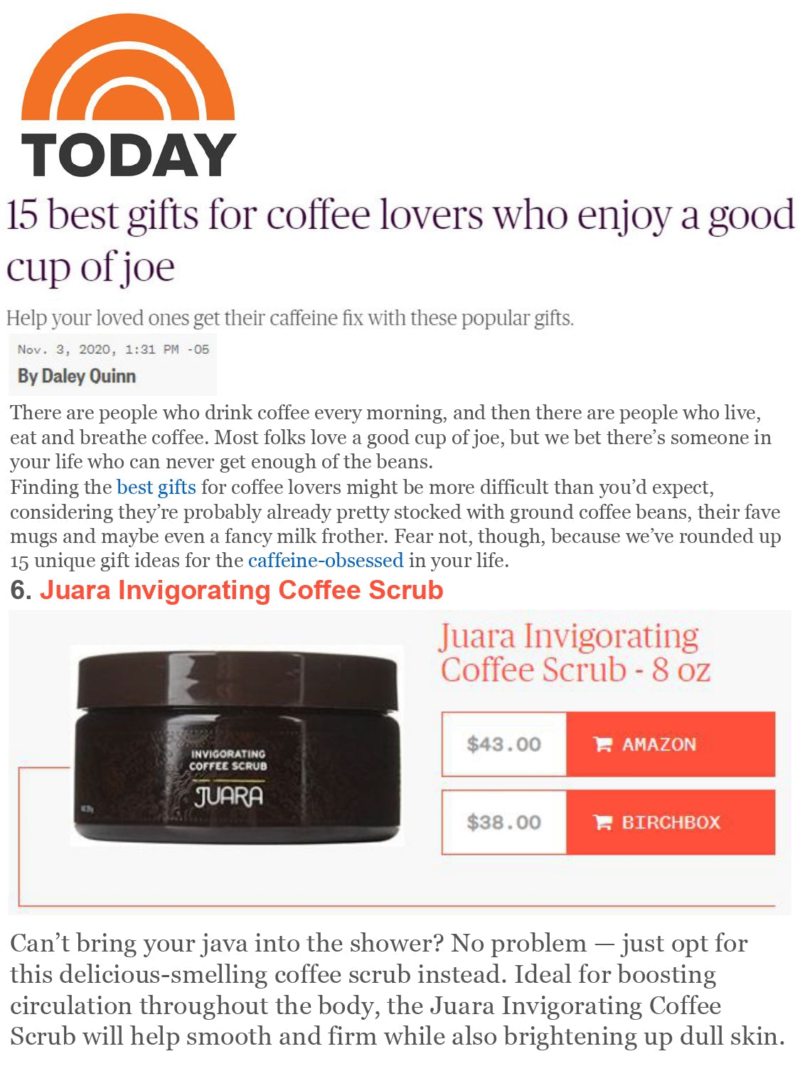TODAY : 15 Best gifts for coffee lovers who enjoy a good cup of joe JUARA Skincare