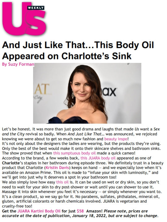 US MAGAZINE: And Just Like That…This Body Oil Appeared on Charlotte’s Sink JUARA Skincare