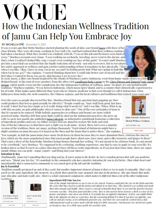VOGUE : How the Indonesian Wellness Tradition of Jamu Can Help You Embrace Joy JUARA Skincare