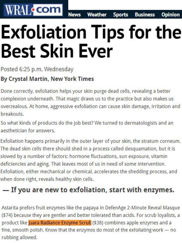 WRAL.COM: Exfoliation Tips for the Best Skin Ever JUARA Skincare